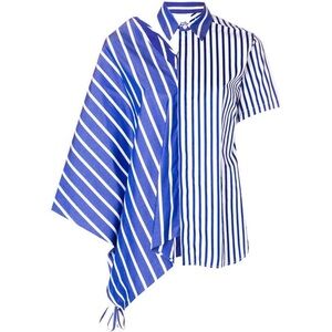 FACETASM ASYMMETRIC BLUE WHITE STRIPED CUTOUT COTTON POPLIN TOP SHIRT SZ M